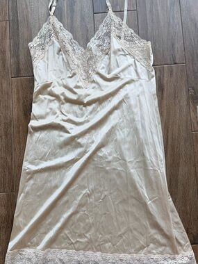 Lace-Trim Satin Slip Dress - Cream